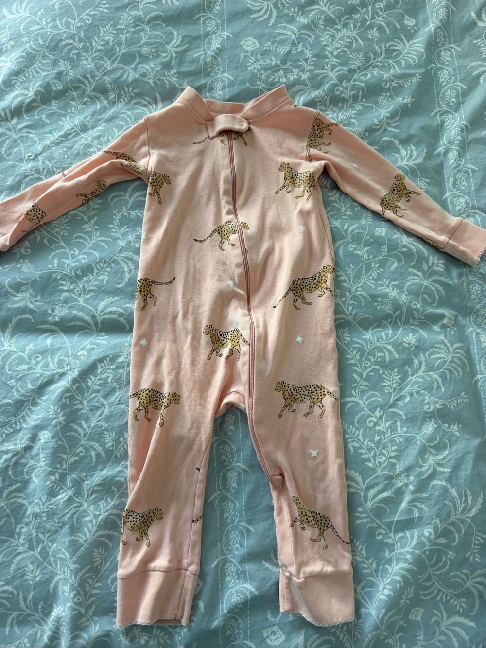 Sammy + Nat One-Piece Zip Romper in Light Pink with Cheetah Print
